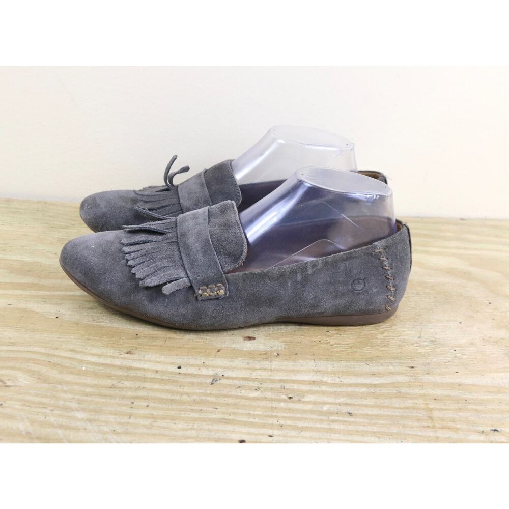 Born Shoes Womens 9 Gray Suede McGee Tassel Slip On Loafers Flats